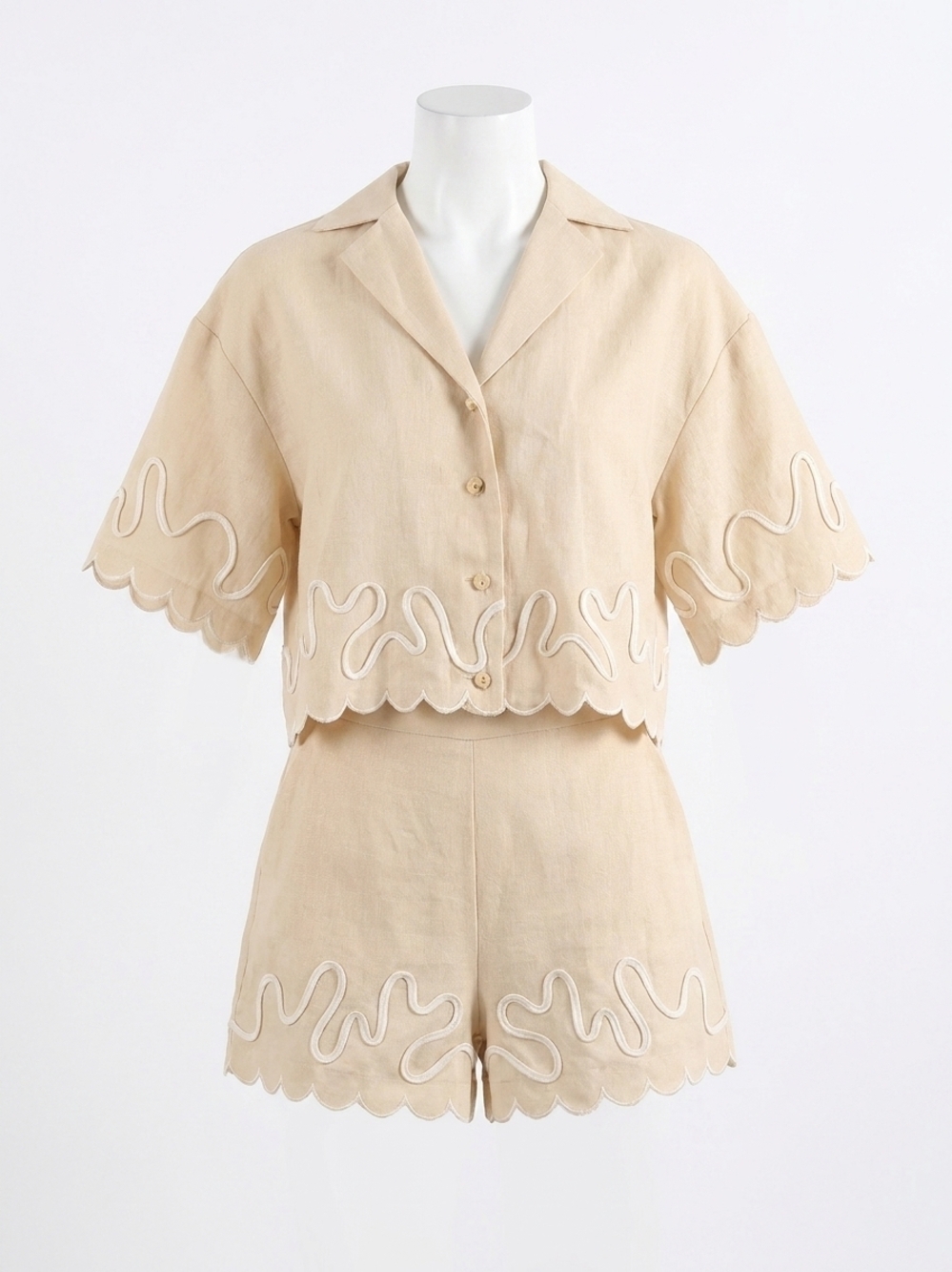 NEW ENGLISH FACTORY wavy embroidered crop shirt in beige